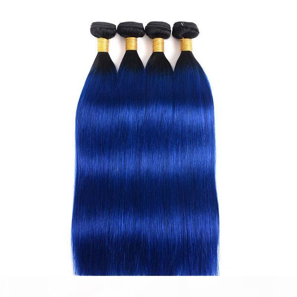 

brazilian human hair weaves ombre human hair bundles 1b&blue straight body wave wefts human hair extensions 3 4bundles, Black