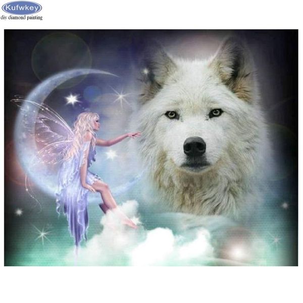 

diamond painting full square round diy mosaic girl angel and wolf 5d cross stitch embroidery pattern home decor