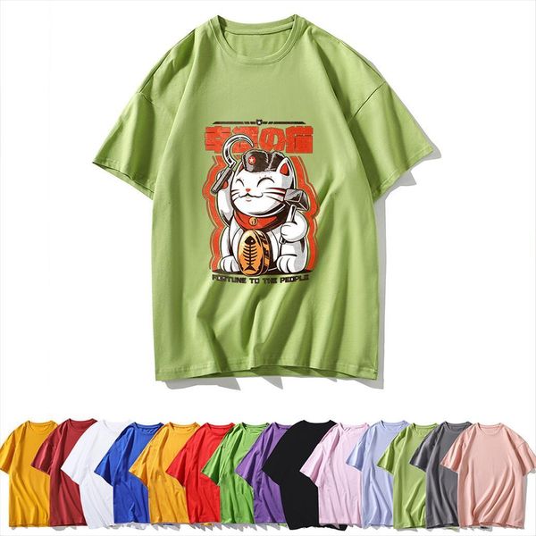

lucky cat graphic harajuku womens t shirt with retro personality fashion vogue casual plus size, White