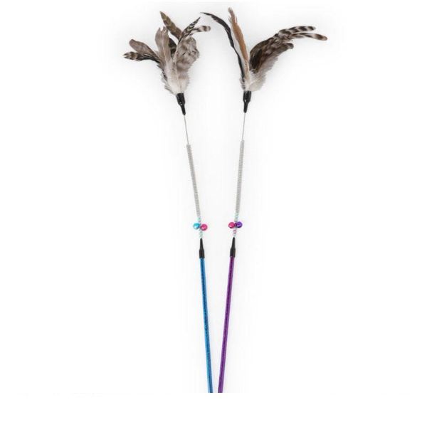

cat toys feather toy with beads and bells 22" long wand spring crystal handle interactive charmer sticks for cats