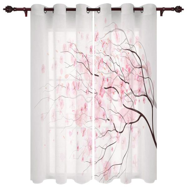 Cortina cortina flores de cerejeira ramifica as cortinas de janela branca rosa para a sala de estar decoração de casa de casa cozinha natal