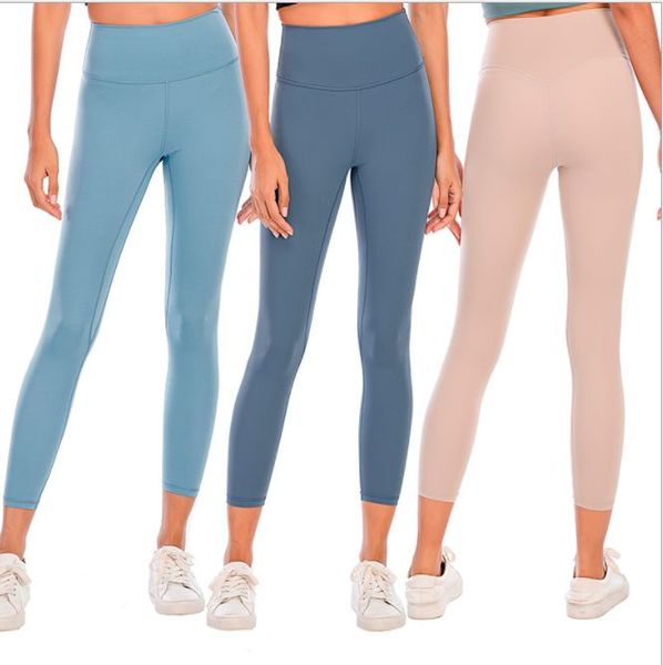 

lu-32 yoga outfits solid color women yoga pants high waist sports gym wear leggings elastic fitness lady overall full tights workout, White;red