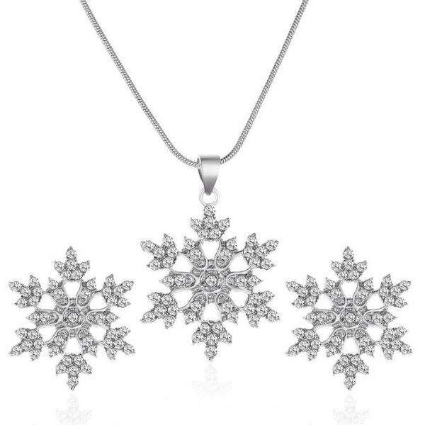 

earrings & necklace women jewelry set simple crystal snowflake gift, Silver