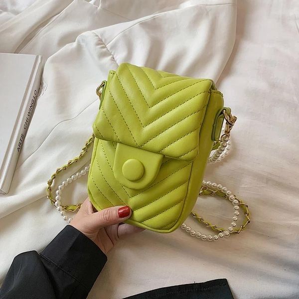 

shoulder bags v-line quilting pu leather mini crossbody bag for women 2021 summer travel trends purses and handbags chain beading