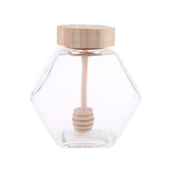 

220ml/380ml hexagonal glass honey bottle with wooden stirring rod l5ye