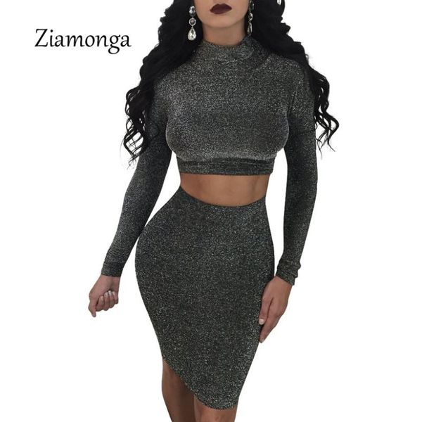 

casual dresses ziamonga 2021 sequined midi winter autumn dress party long sleeve 2 piece set women pencil black two, Black;gray