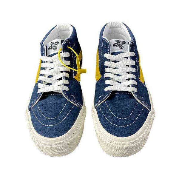 

longvance fashion tibetan blue and yellow color blocking medium board shoes sk8mid autumn winter casual versatile canvas, Black