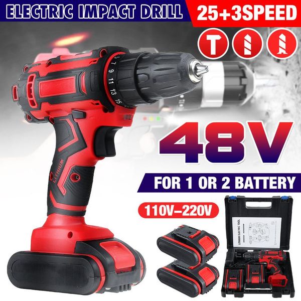 

professiona electric drills 48v 3 in 1 cordless impact drill hammer screwdriver 25+3 turque power driver tools set with battery accessories