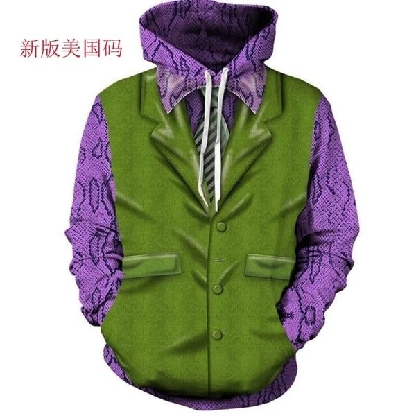 Nuove felpe Uomo Felpe con cappuccio di marca Uomo Joker Stampa 3D Felpa con cappuccio Maschile Tute casual Taglia XS-7XL Commercio all'ingrosso e al dettaglio 201112