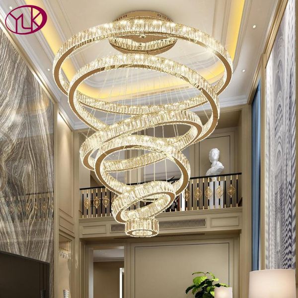 

modern led crystal chandelier living room villa luxury staircase cristal lamp large home decor light fixture with gold/silver chandeliers