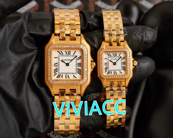 Novo Design Simples Geometric Panthere Relógios Mulheres Homens Aço Inoxidável Número Romano Quartz Clock Casais Quadrado Pantera Watch