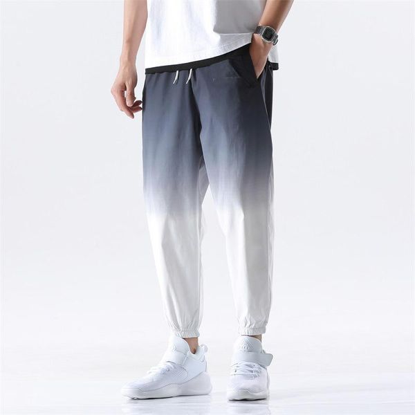 

men's pants 2021 hip hop streetwear joggers men casual cargo pant trousers high street elastic waist gradient color harem man, Black