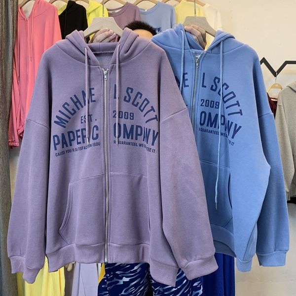 

2021 warm fleece letter printing hoddies for teens oversized sweatshirt women girl casual loose winter coat korean brand designer 7hlo, Black