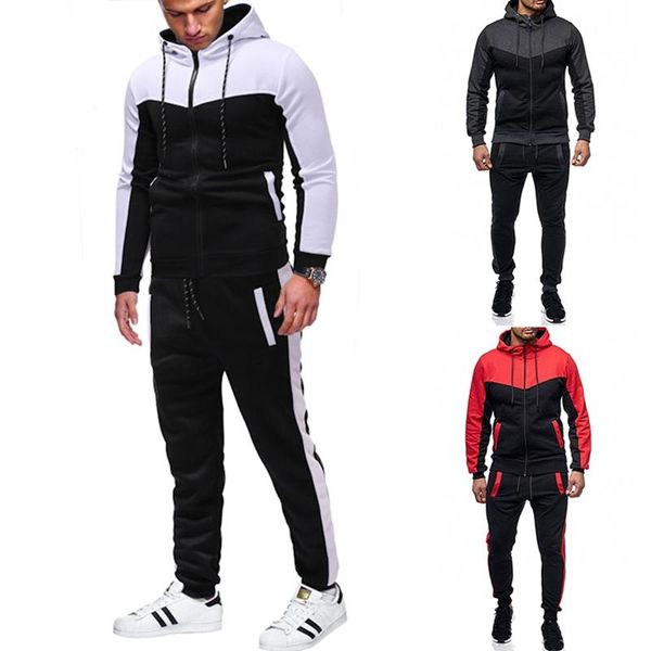 

men set zipper hoodies+pants sets tracksuit men's casual slim fit sportswear sweat shirts clothing, Gray