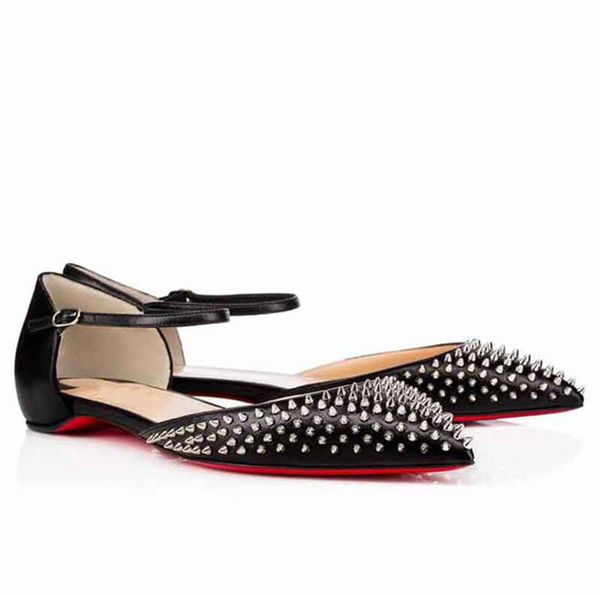

summer famous brands women's red bottom baila spike ballet flats comfort pointed toe lady red sole ballerinas shoes party,wedding eu35-, Black