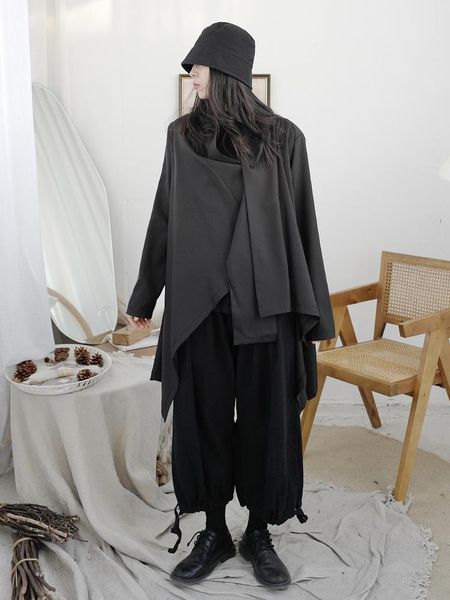 

women's trench coats ladies coat spring and autumn irregular personality bat sleeve fashion trend loose casual large size, Tan;black