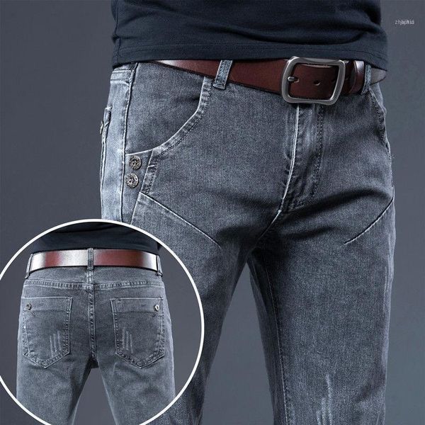 

thin stretch jeans men's slim feet korean casual retro gray pants trend1, Blue