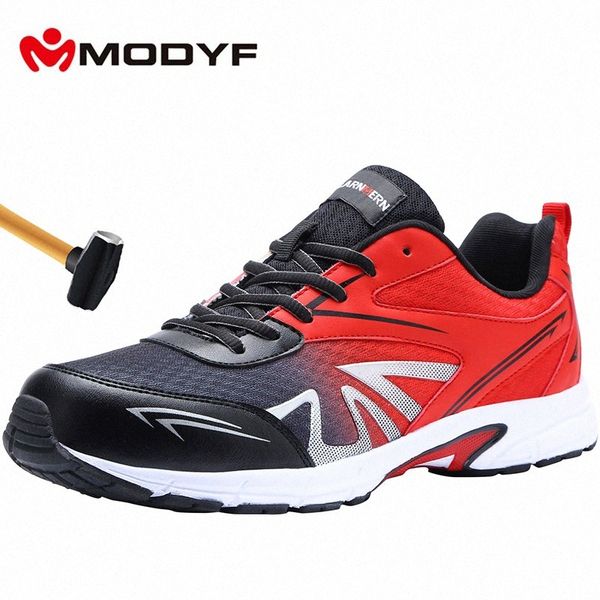 

modyf mens steel toe work safety shoes lightweight breathable anti smashing non slip construction protective footwear 26i7#, Black