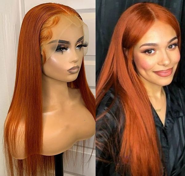 

ginger orange wig long straight brazilian human hair lace front synthetic wigs for black/african women cosplay party