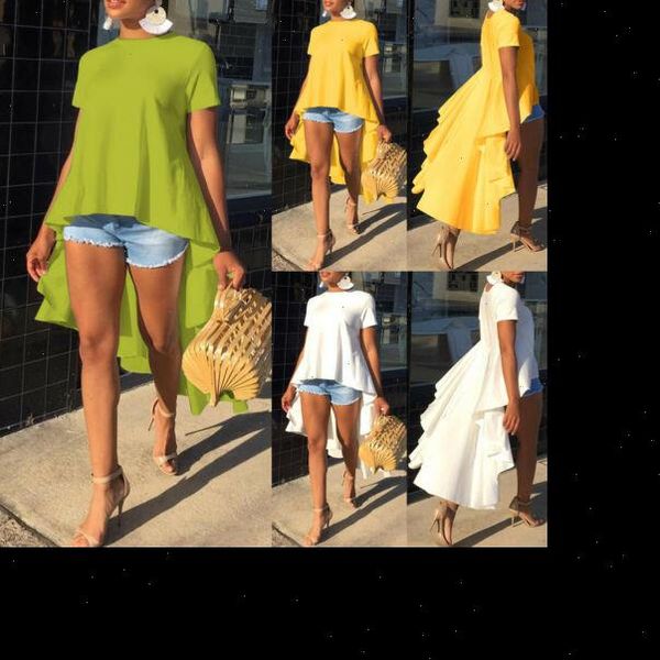 

fashion womens ladies solid casual loose short sleeve tunic long tail blouse plus size summer, White