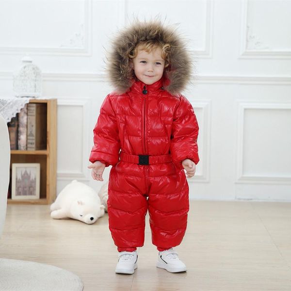 

down coat 2021 children winter duck jumpsuit real fur baby warm snowsuit boys girls snow wear rompers born thick overalls coats, Blue;gray
