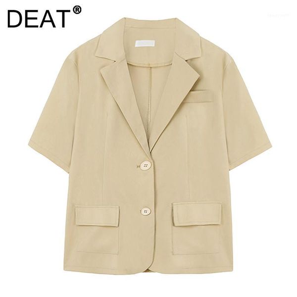

women's suits & blazers [deat] 2021 summer fashion tide coat solid color single-breasted turn-down collar short sleeve blazer women 13z, White;black