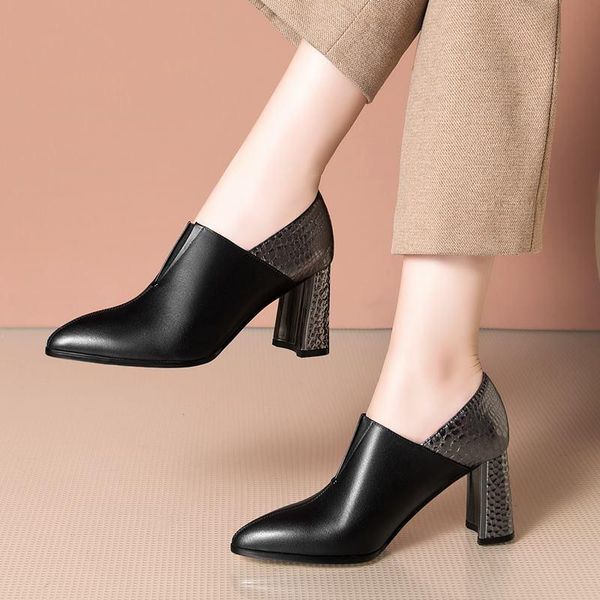 

dress shoes size 33-42 natural soft genuine leather women heels spring fashion brand ladies heel woman pumps, Black