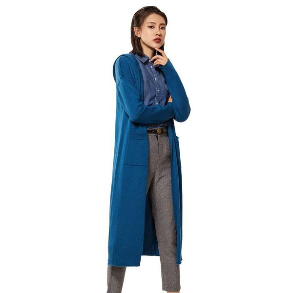 

women's sweaters women casual hooded cardigans cashmere long knitted coat solid color female thick sweater cardigan drop, White;black