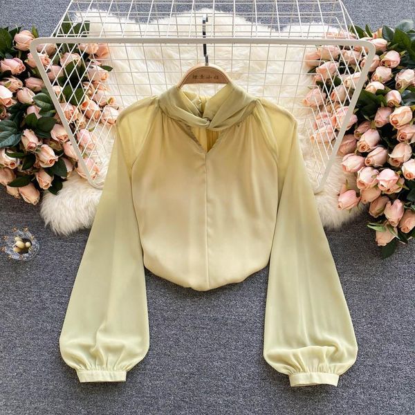 

women's blouses & shirts t682 clothing v neck long sleeve solid color blusas mujer de moda verano vintage blouse clothes, White