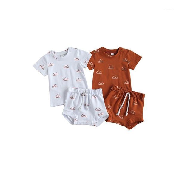 

clothing sets born baby 2-piece outfit set summer kids boys girls short sleeve sun print +shorts casual tracksuits clothes, White