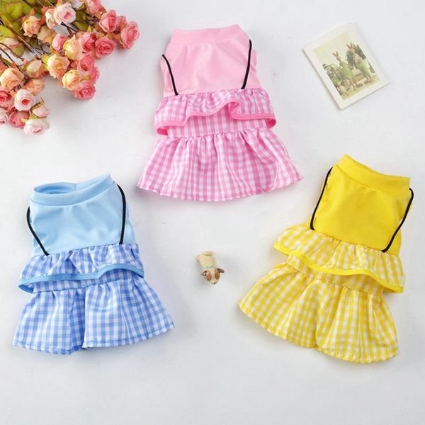 

dog apparel summer solid color square stitching dress clothing for small skirt puppy spring pet chihuahua