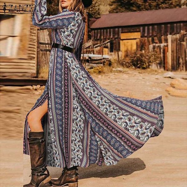 

casual dresses elegant long sleeve shirt dress stylish women ethnic printed sundress spring o neck bohemian vestido floral kaftan, Black;gray