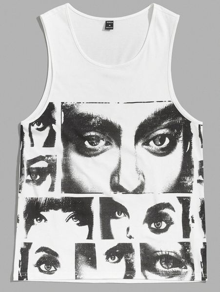 

men figure graphic tank j8e1#, White;black