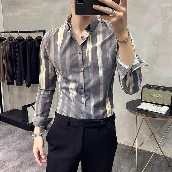 

striped shirt 2021 spring men's formal business casual shirt slim long sleeve social breathable non-wrinkle, White;black