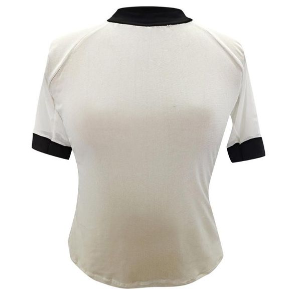 

ladies short-sleeved mesh see-through crop sheer mesh see-through short sleeve crop polyester casual t shirt, White;black
