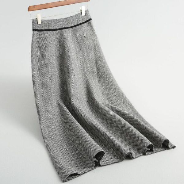 

skirts 2021 winter fashion knitted women a-line high waist skirt, Black