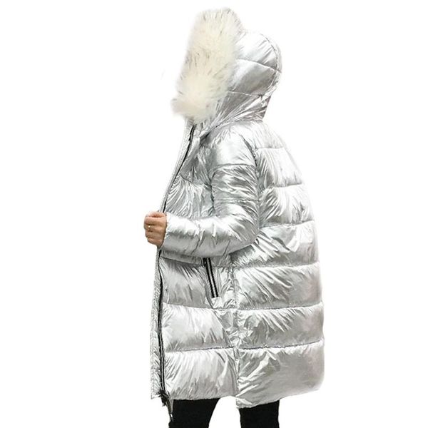 

women's trench coats fur collar silver down jacket mid-length warm coat for women hooded, Tan;black