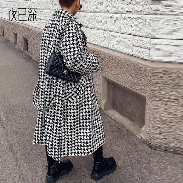 

2021 spring black and white plaid lapel youth vertical coat for men, Gray;blue