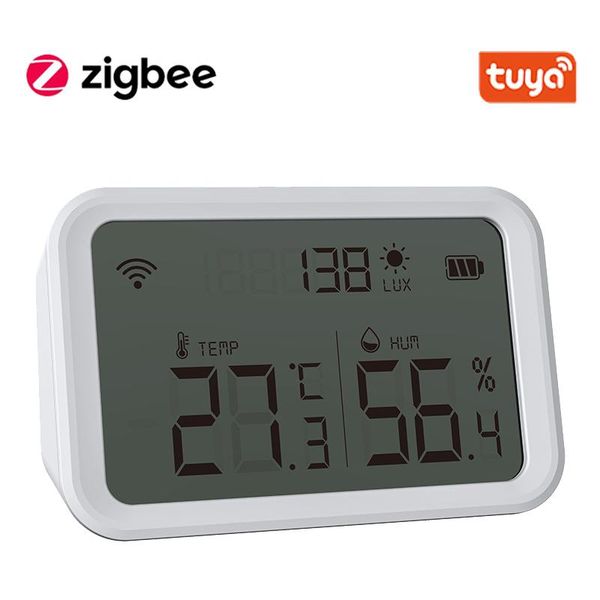 

smart home control tuya zigbee temperature humidity sensor and lux detector with lcd screen works google assistant hub