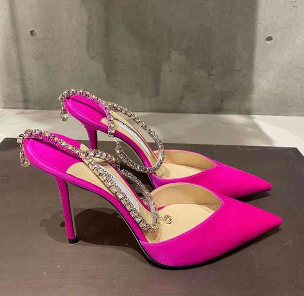 

luxury saeda landon sandals dress shoes crystal strap pumps satin suede leather high heels bridal wedding party women's walking, Black