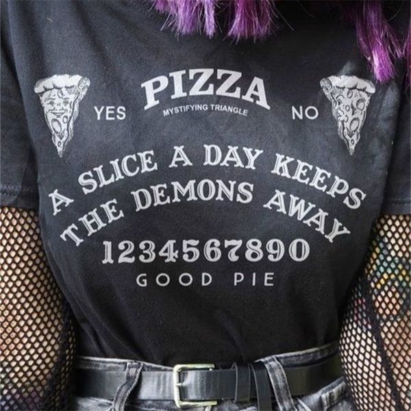 

vip hjn women pizza ouija board t-shirt hipsters summer cute funny tee grunge goth clothing halloween witch shirt 210306, White