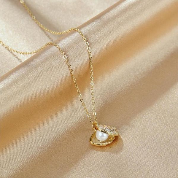 

chains arrival women chain necklace rose gold/ gold shell pearl clavicle stainless steel design necklaces fashion jewelry, Silver