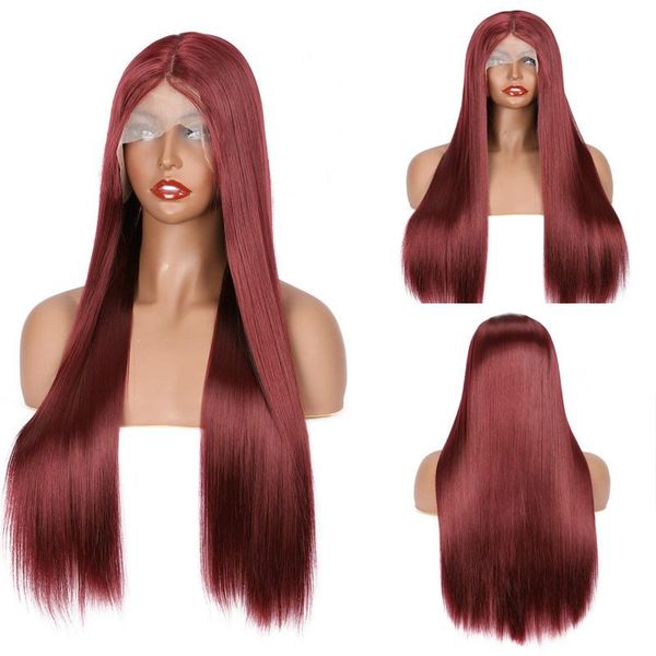 

synthetic wigs 26 inch burgundry wine long straight 99j lace front wig for women babyhair preplucked daily cosplay, Black