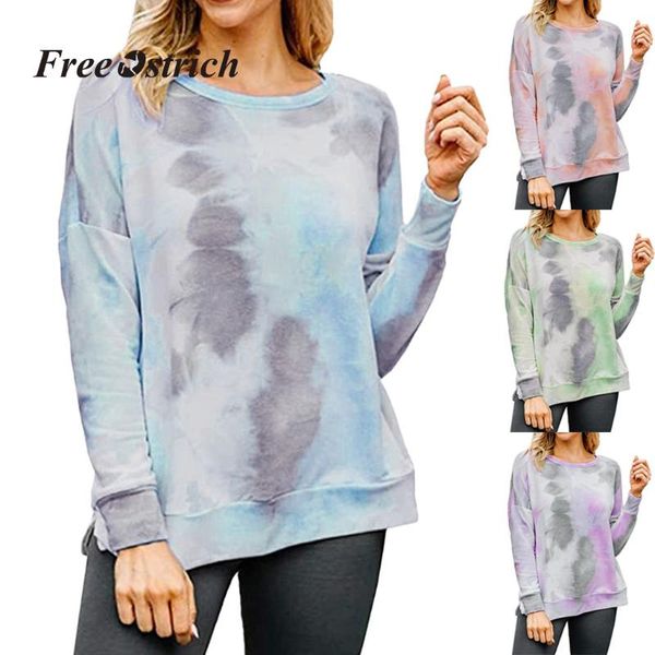 

women's hoodies & sweatshirts ostrich 2021 winter autumn women sweatshirt tie-dye o-neck long sleeve contrast color pullover loose fema, Black