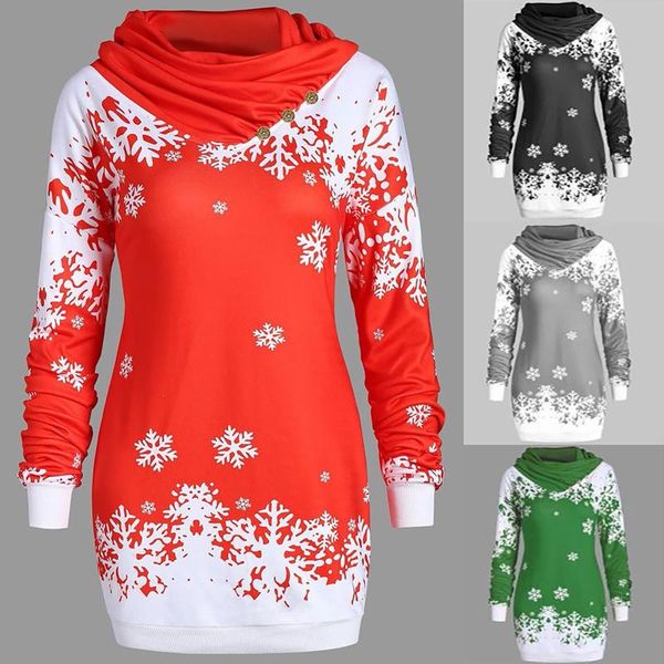 

women's hoodies & sweatshirts fashion women merry christmas snowflake printed scarf collar long sleeve pullover pull femme, Black