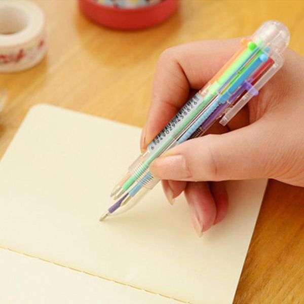 

new 6 in 1 multi-color ballpoint pen ball point pens writting supplies pen tool ballpoint school plastic stationery kids of z6o0, Blue;orange
