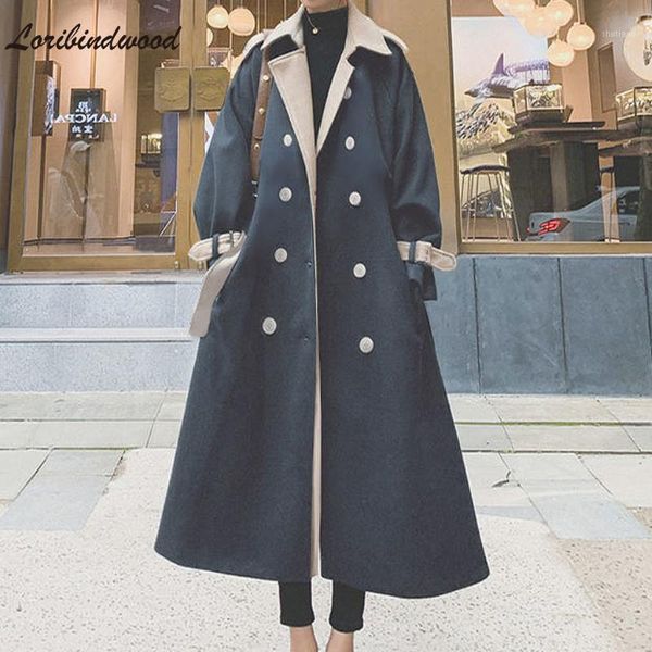

women's wool & blends temperament woolen coat mid-length over the knee 2021 korean style loose fall clothes for women, Black