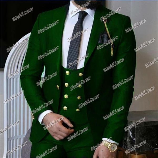 

men's suits & blazers spring/autumn green business men 3 pieces office work blazer+vest+pants with gold buttons wedding tuxedos custom, White;black