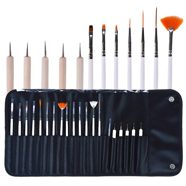 

nail art kits 20 pieces brush set for detailing striping blending pens painting brushes 3d dotting tool fan