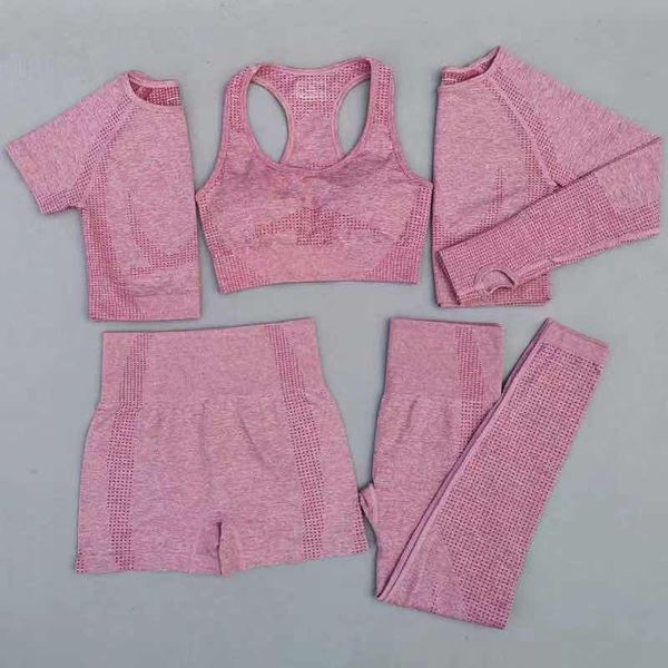 

yoga outfit 5pcs seamless women set workout sportswear gym clothing fitness long sleeve crop high waist leggings sports suits